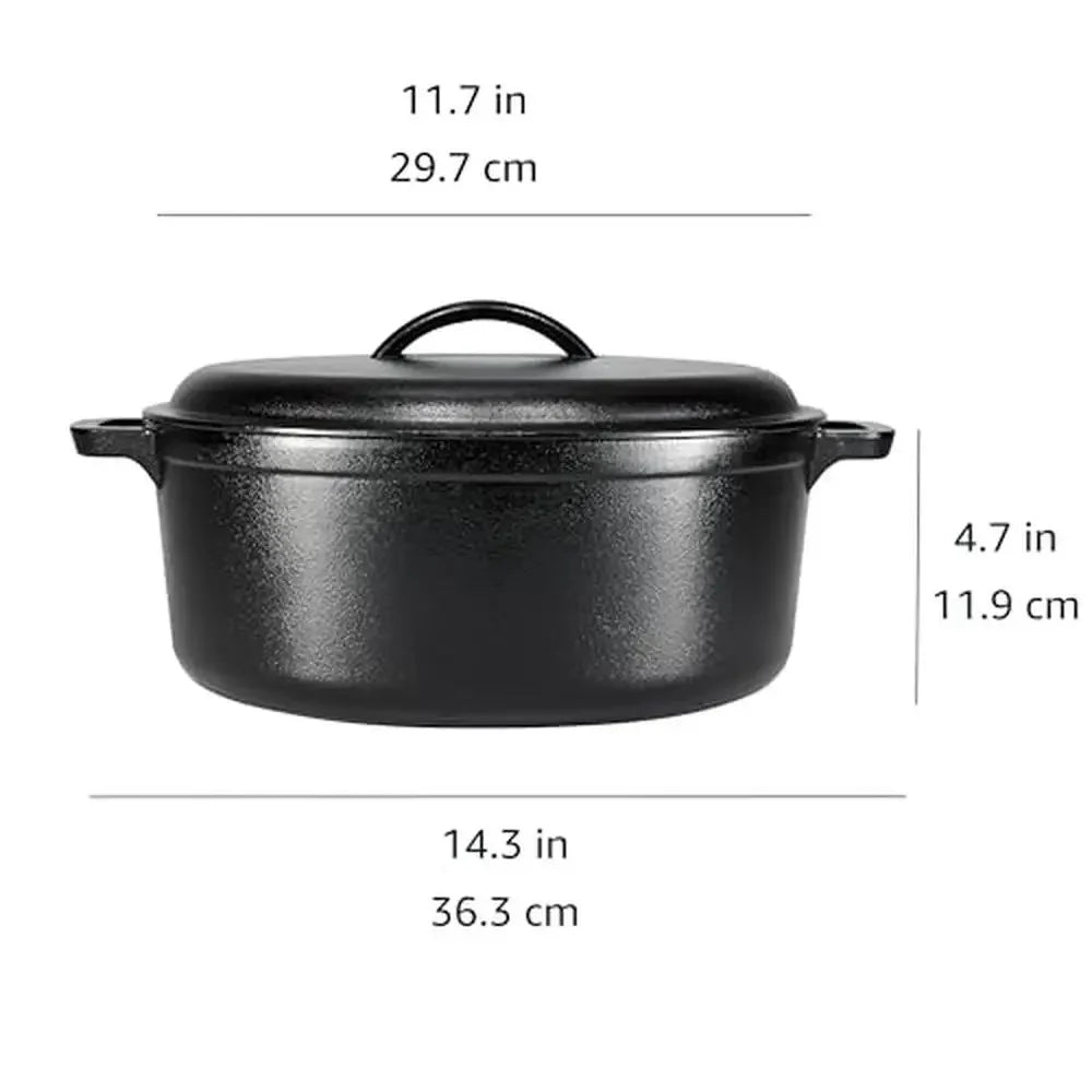 Cast Iron Dutch Oven Pot Preseasoned With Lid Black 7 Quart