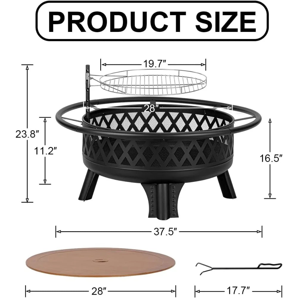 38 Inch Wood Burning Fire Pit Outdoor Round Grill Table