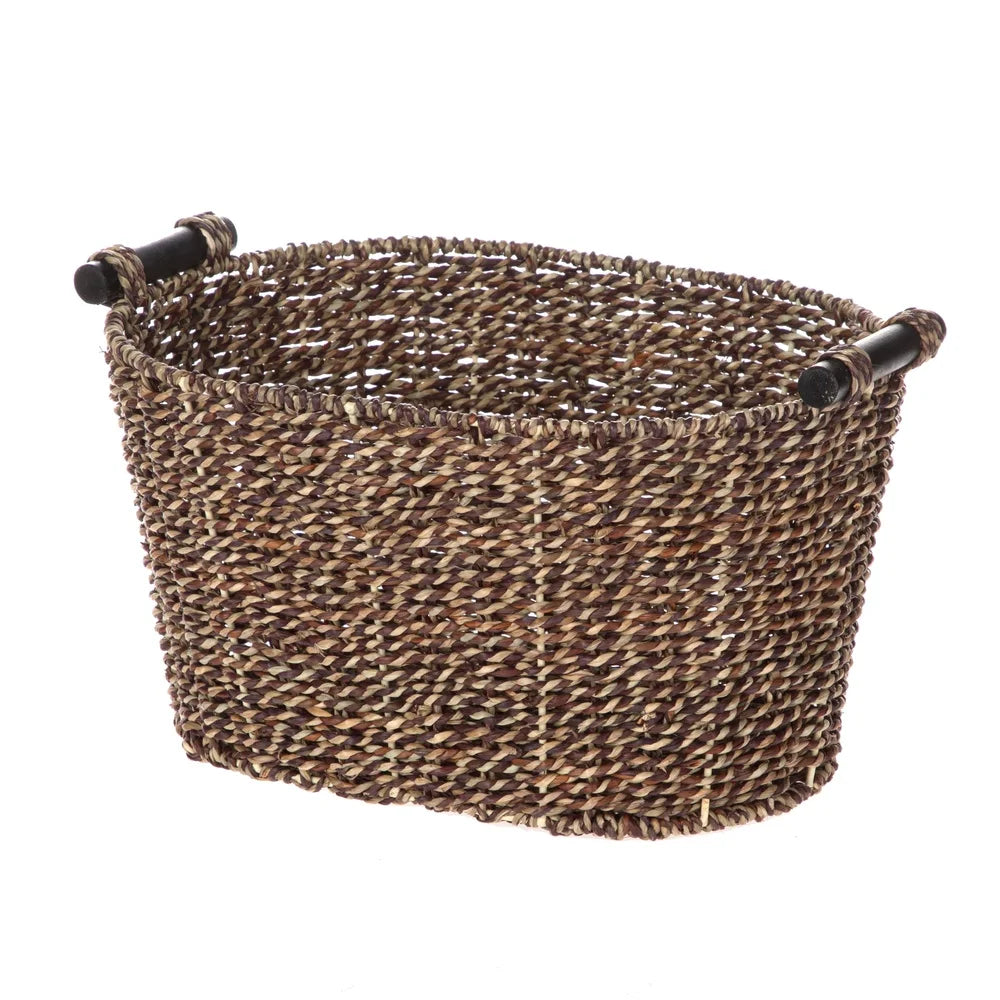 Brown Oval Seagrass Storage Basket For Home Organization
