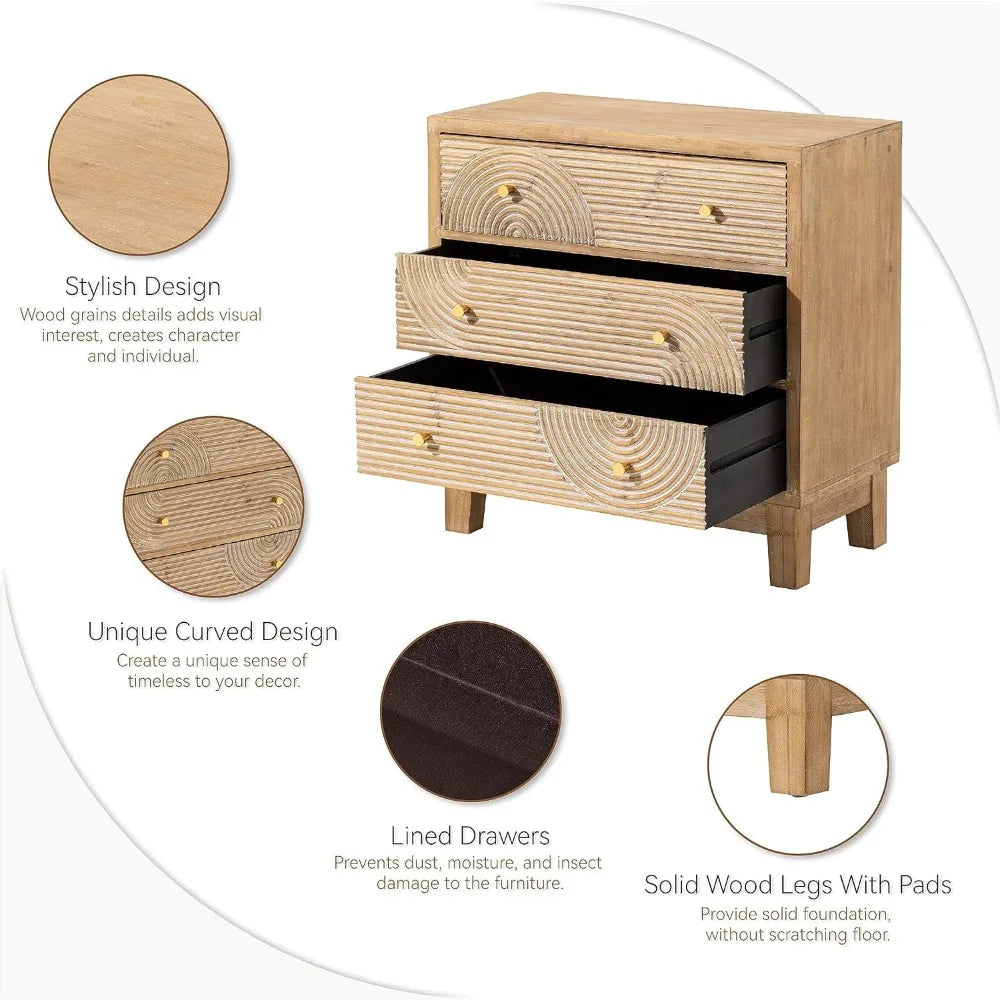 Three Drawer Farmhouse Dresser Handicraft Wood Ring Motif