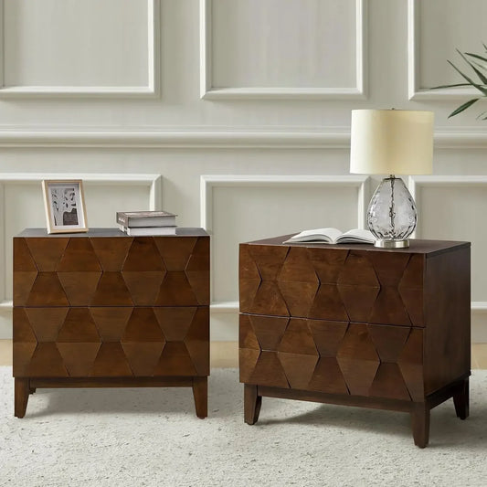Wood Nightstand Set of Two With Charging Station and Dresser