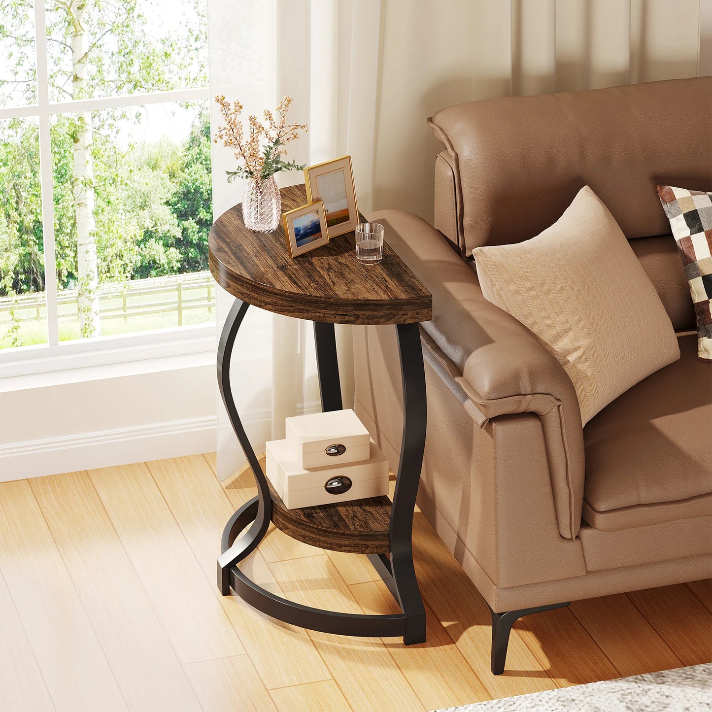 Tribesigns Half Round End Table Set Of Two 2 Tier Wood
