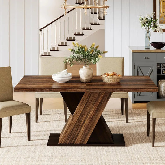 55 Inch Farmhouse Dining Table For Four Rustic Brown Wood