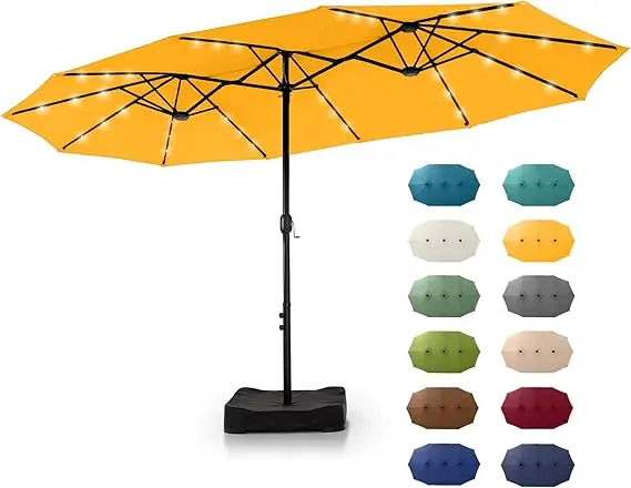 Patio Rectangular Umbrella With Solar Lights And Base