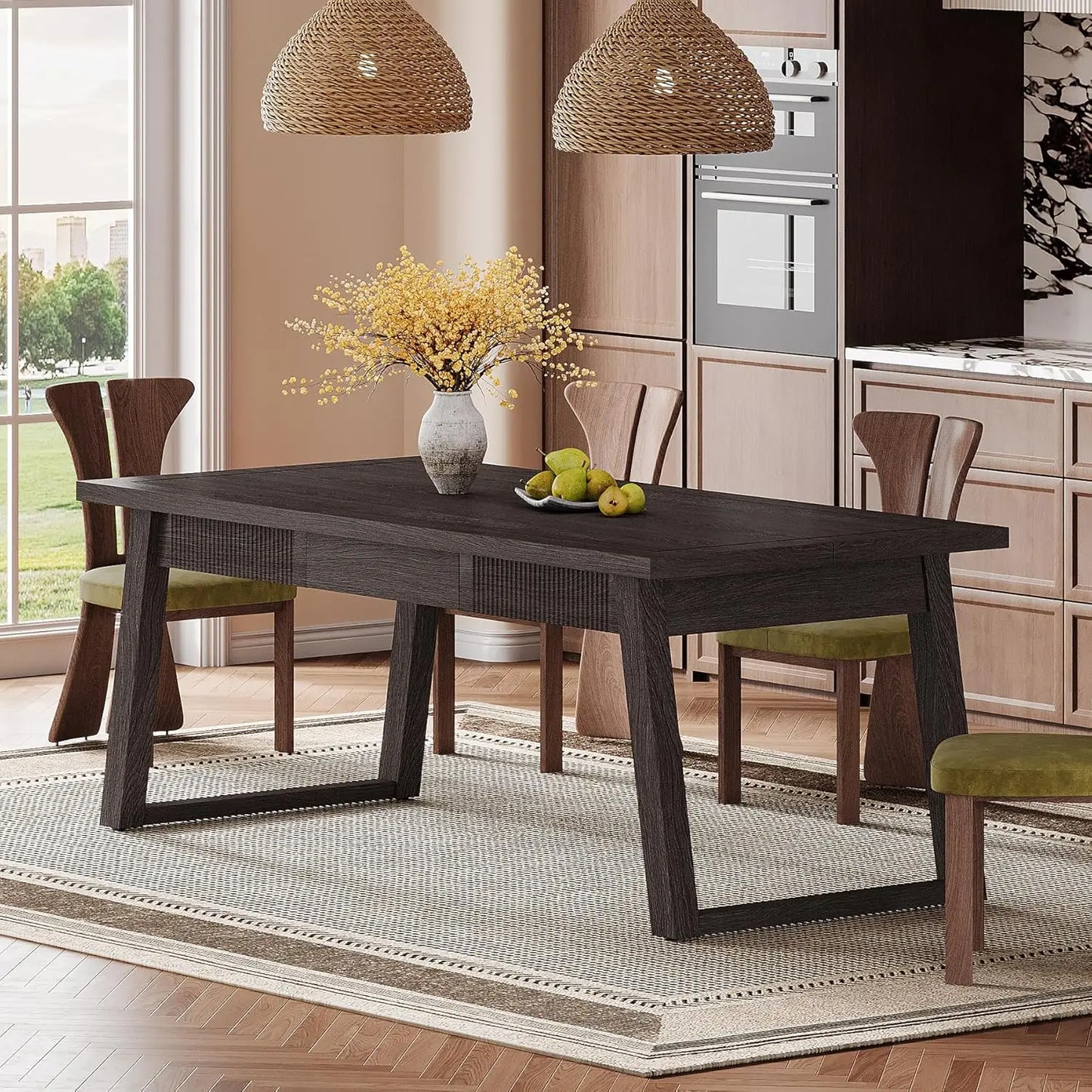 Modern Rectangular Dining Table with Storage Drawer for 4-6 People