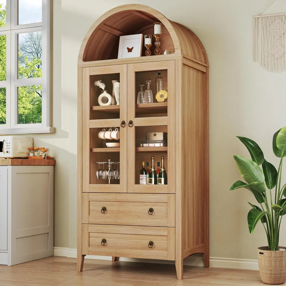 71 Inch Tall Pantry Cabinet With LED Lights Arched Design
