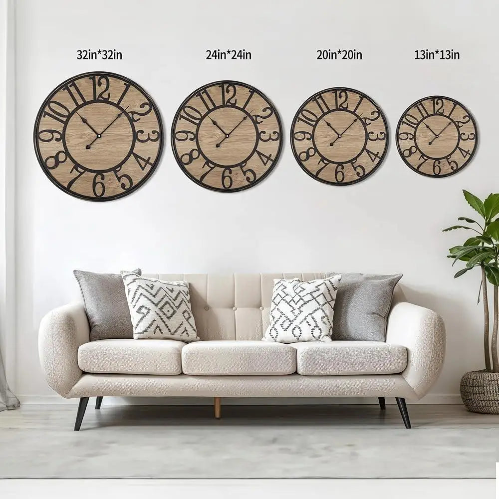 Silent Rustic Wall Clock With Metal Dial Arabic Numerals