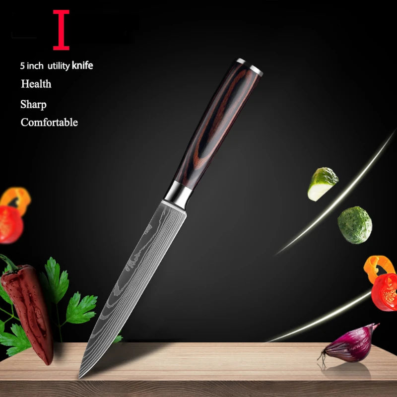 Ruiguan Damascus Chef Knife Set Santoku Kitchen Knives