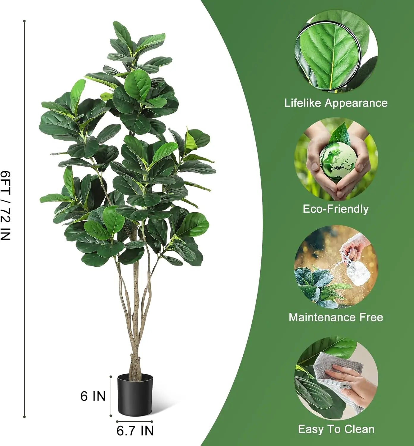 6ft Tall Faux Fiddle Leaf Fig Tree for Home Decor