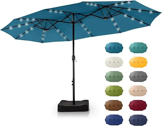 Patio Rectangular Umbrella With Solar Lights And Base