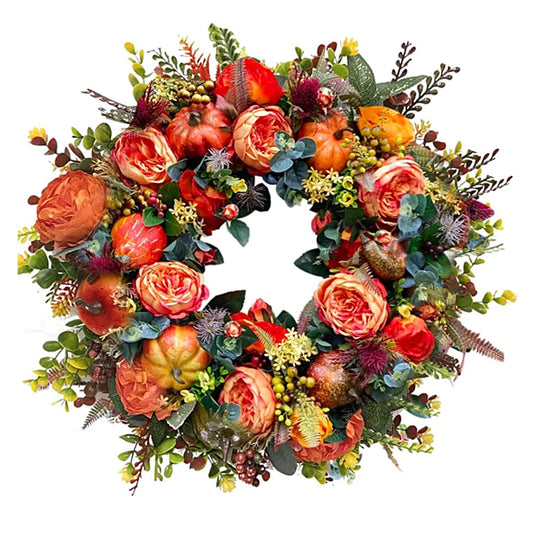Peony Pumpkin Wreath Decorative Autumn Garland Front Door