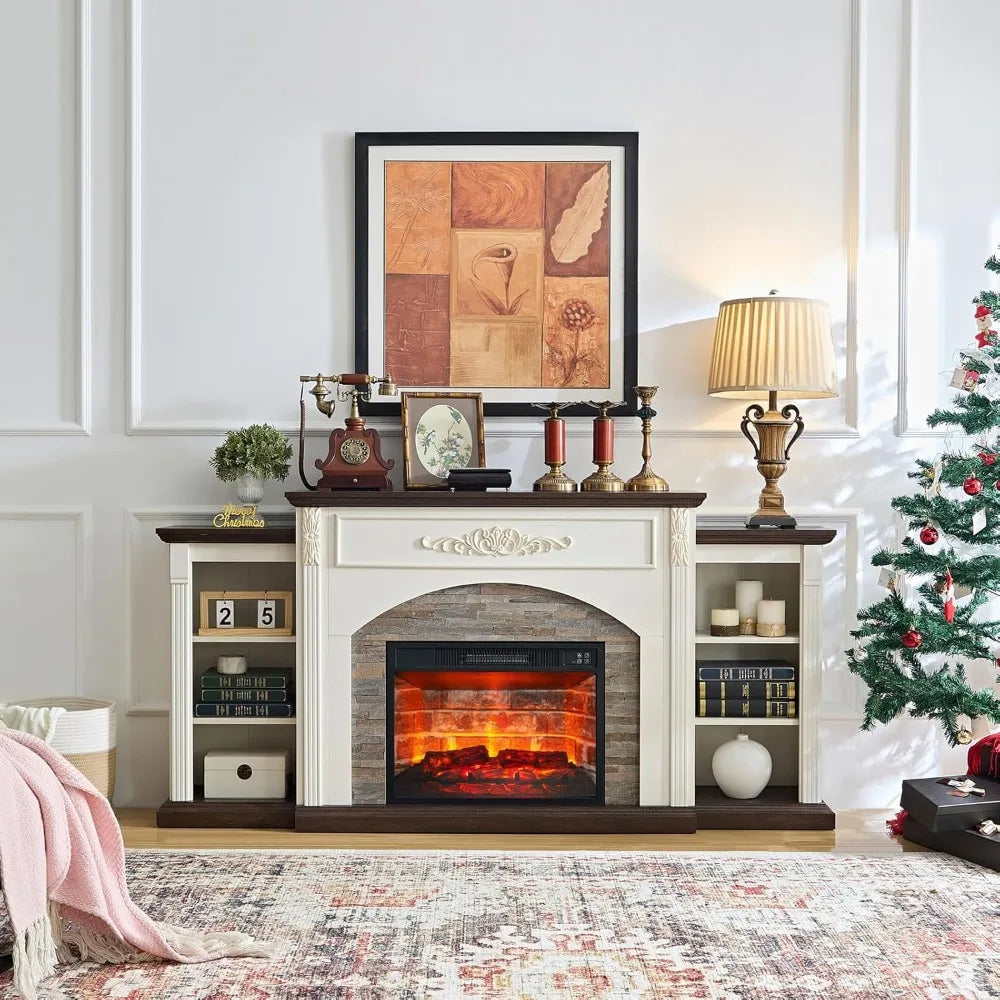 72 Inch Electric Fireplace TV Stand Farmhouse Center