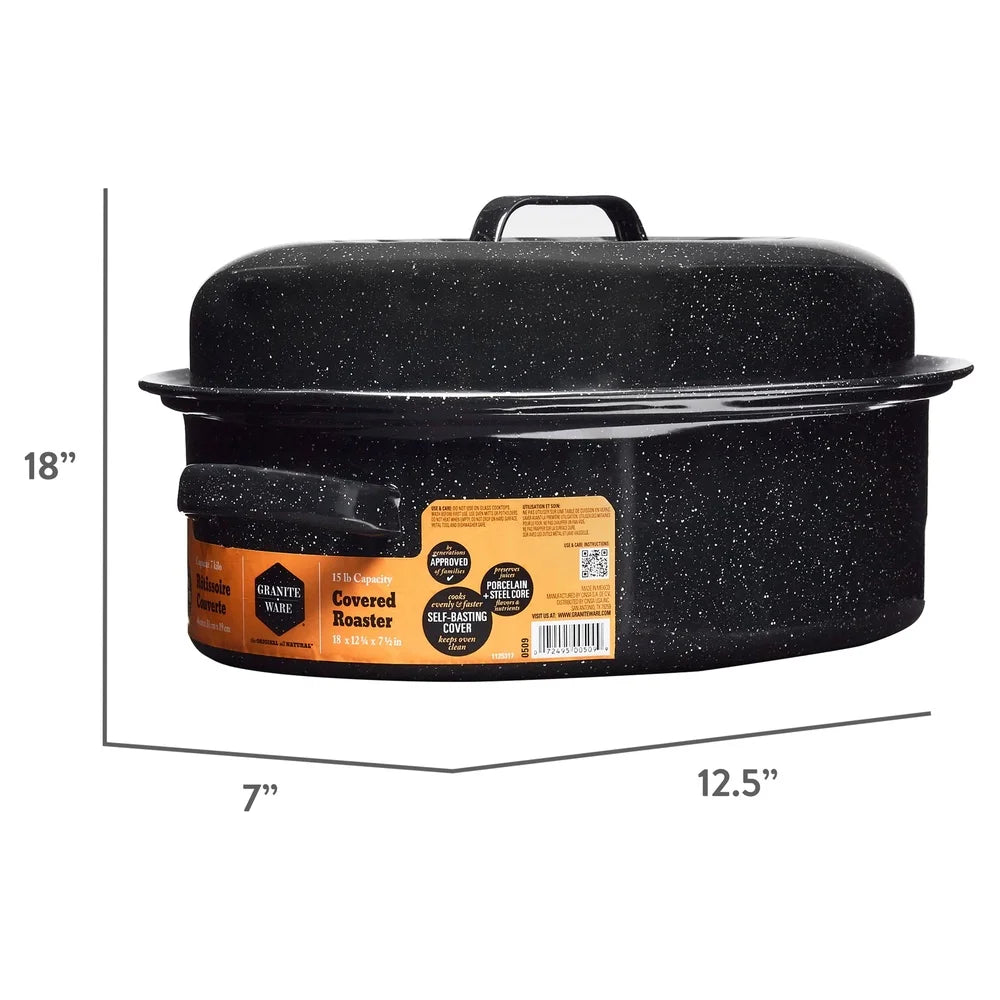 18 Inch Covered Oval Roaster Nonstick Pan Even Heating