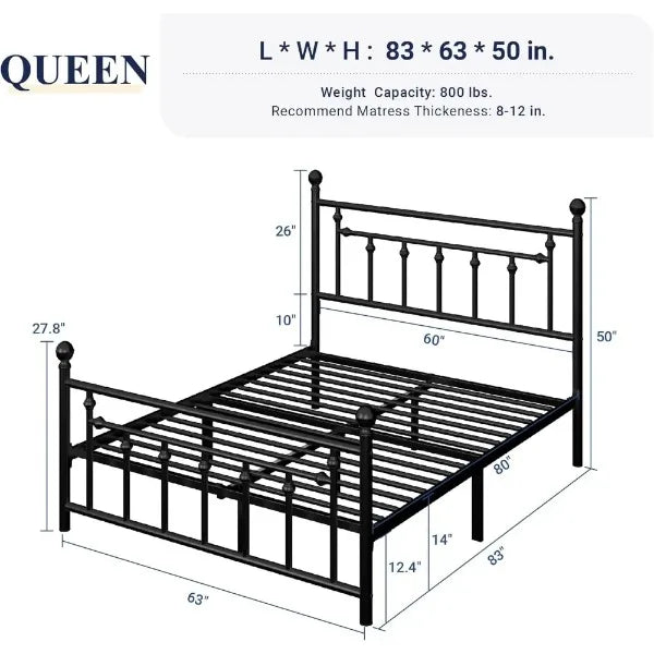 Queen Size Bed Frame with Storage Easy Assembly and Noise Free