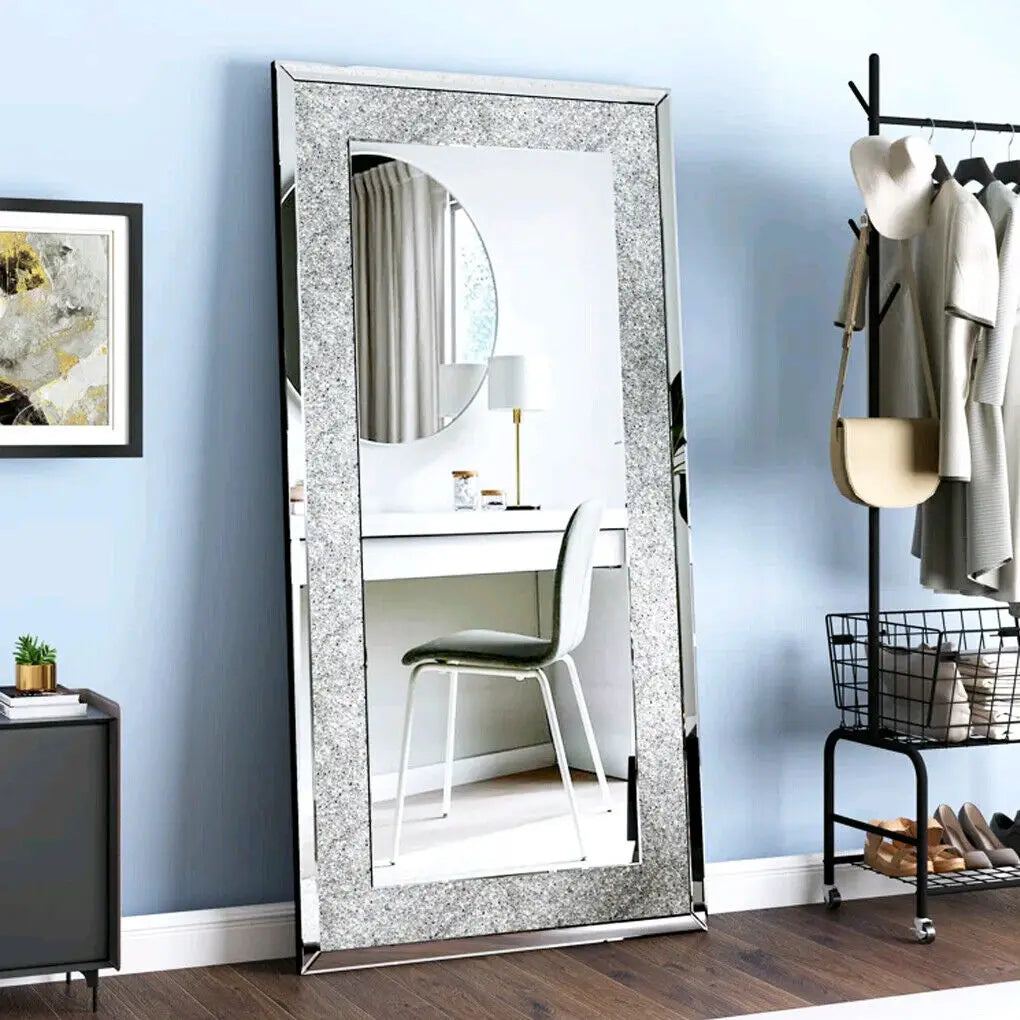 LUVODI Large Silver Crystal Rhinestone Framed Vanity Mirror