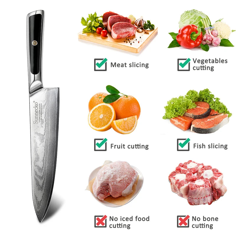 Sunnecko Damascus Chef Knife Set VG10 73 Layer Blades