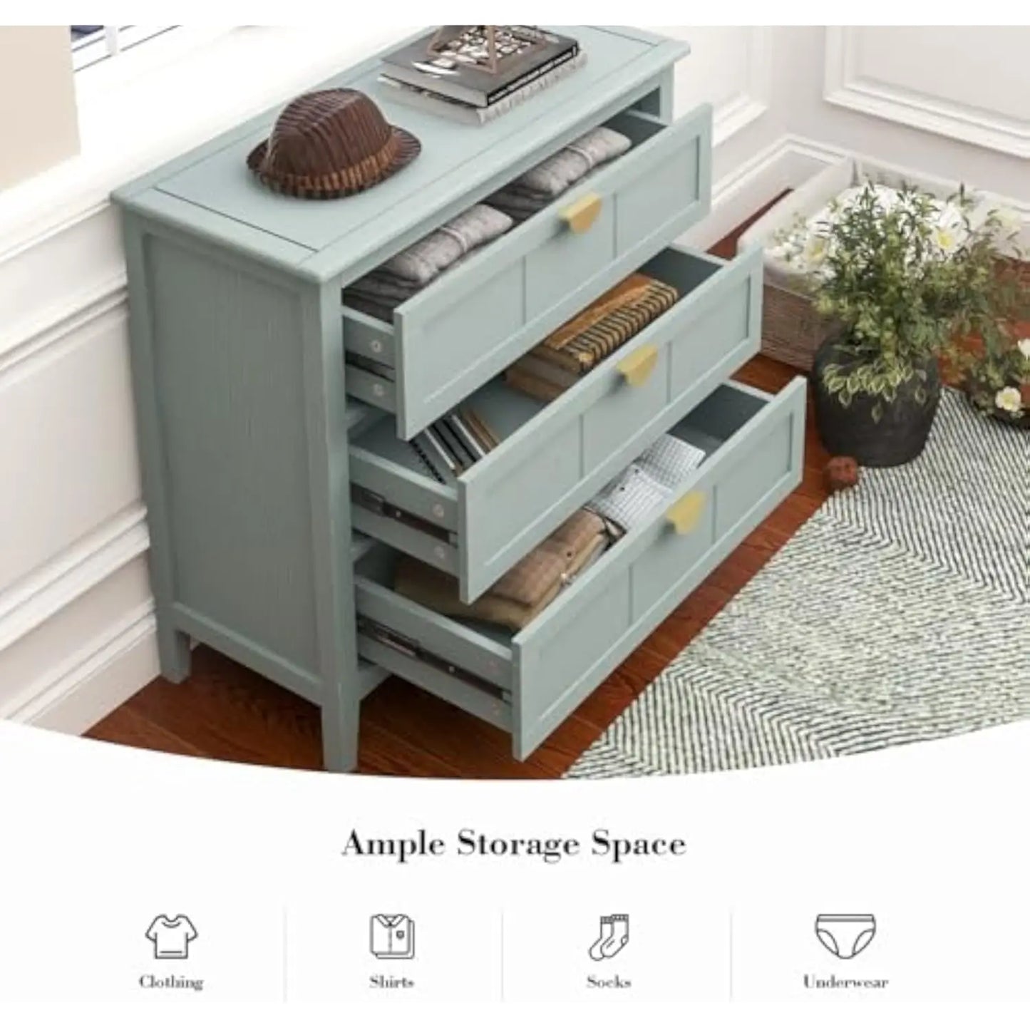 Three Drawer Dresser Bedroom Modern Wood Chest of Drawers