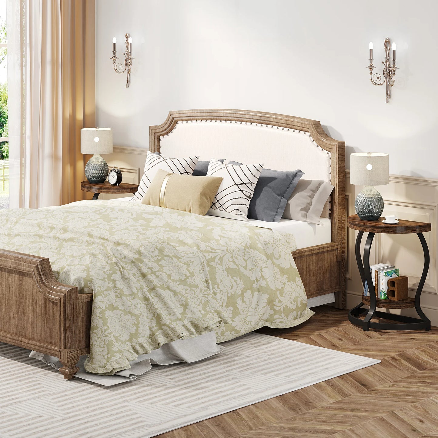 Tribesigns Half Round End Table Set Of Two 2 Tier Wood