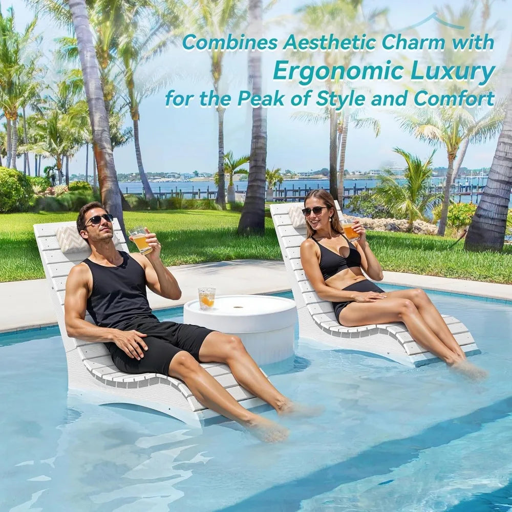 HDPS Pool Lounge Chairs Set of 2 with Headrests for Pools