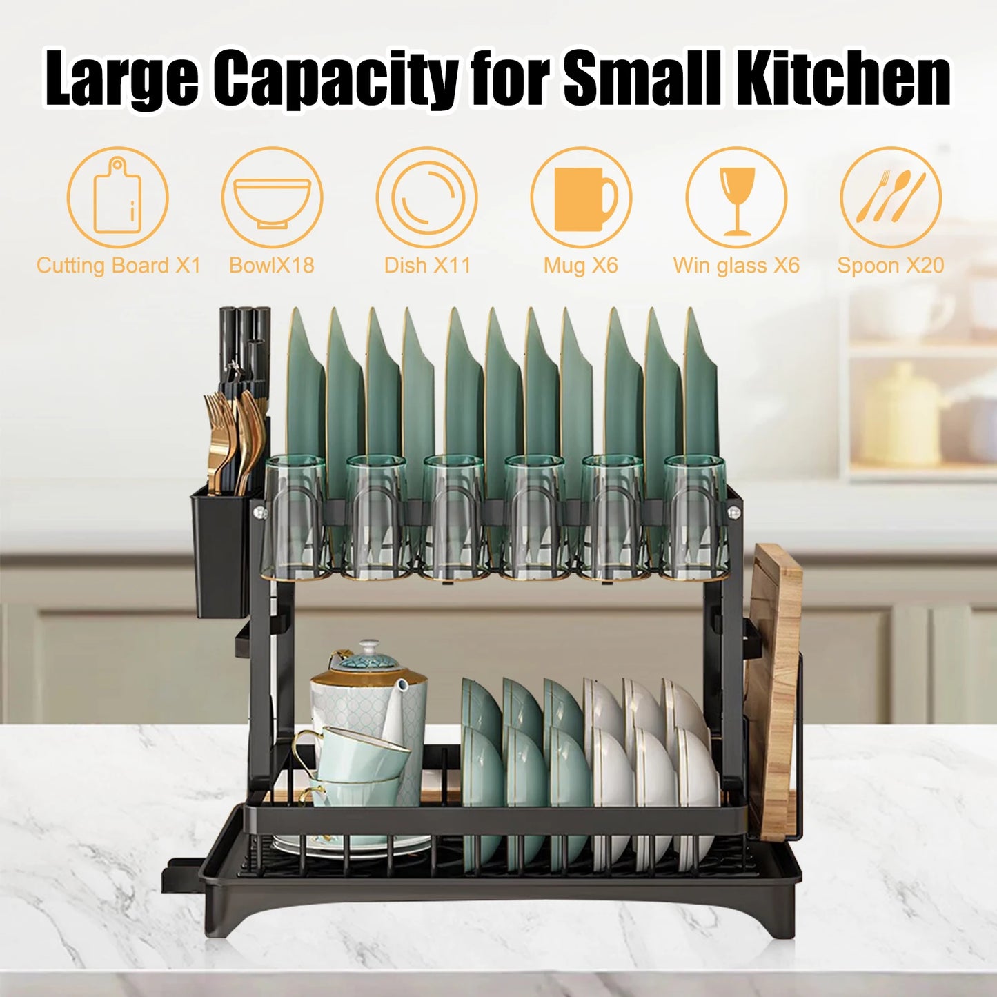 2 Tier Stainless Steel Dish Rack For Kitchen Counter