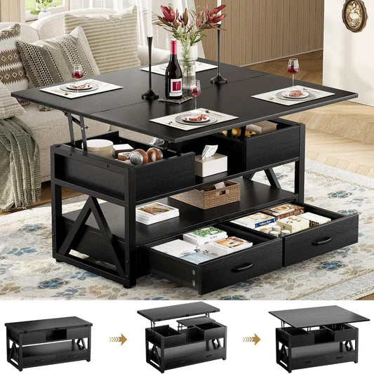 Lift Top Coffee Table Storage Drawers Hidden Compartment