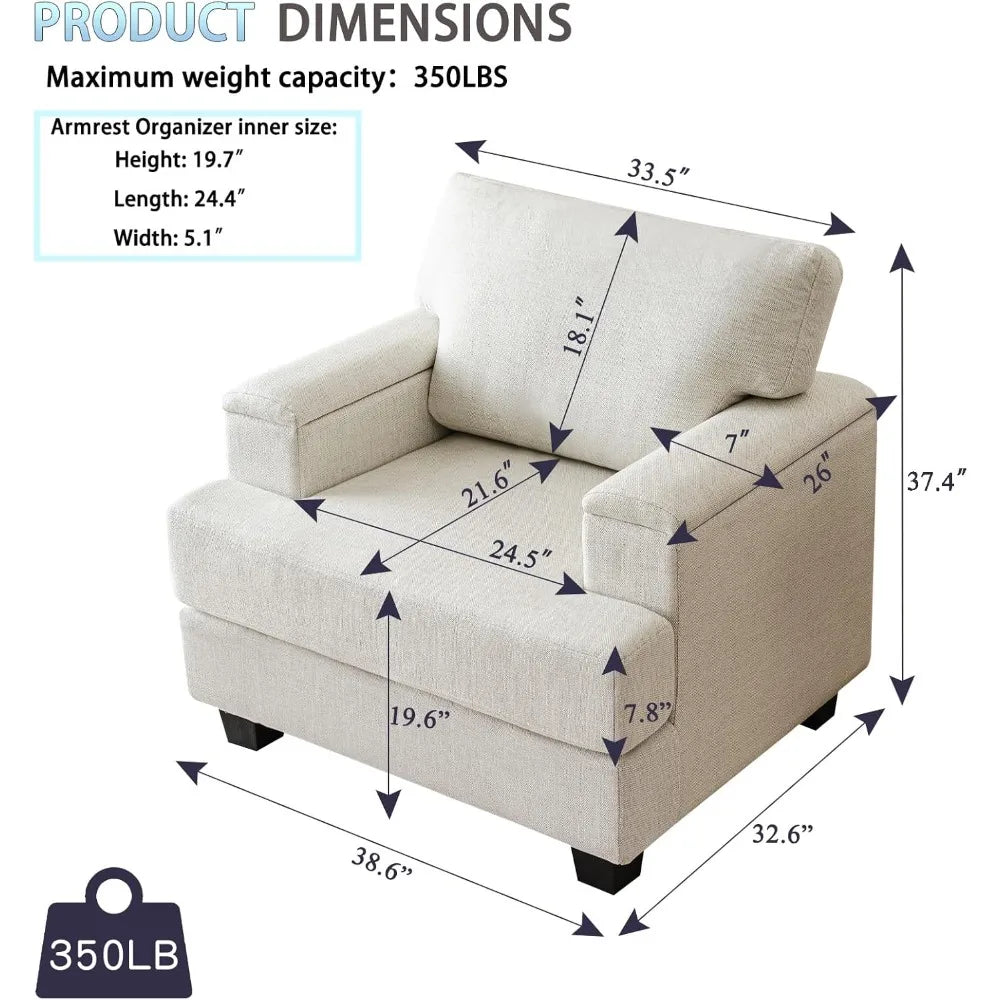 Oversized Accent Chair With Armrest Organizer Cushioned