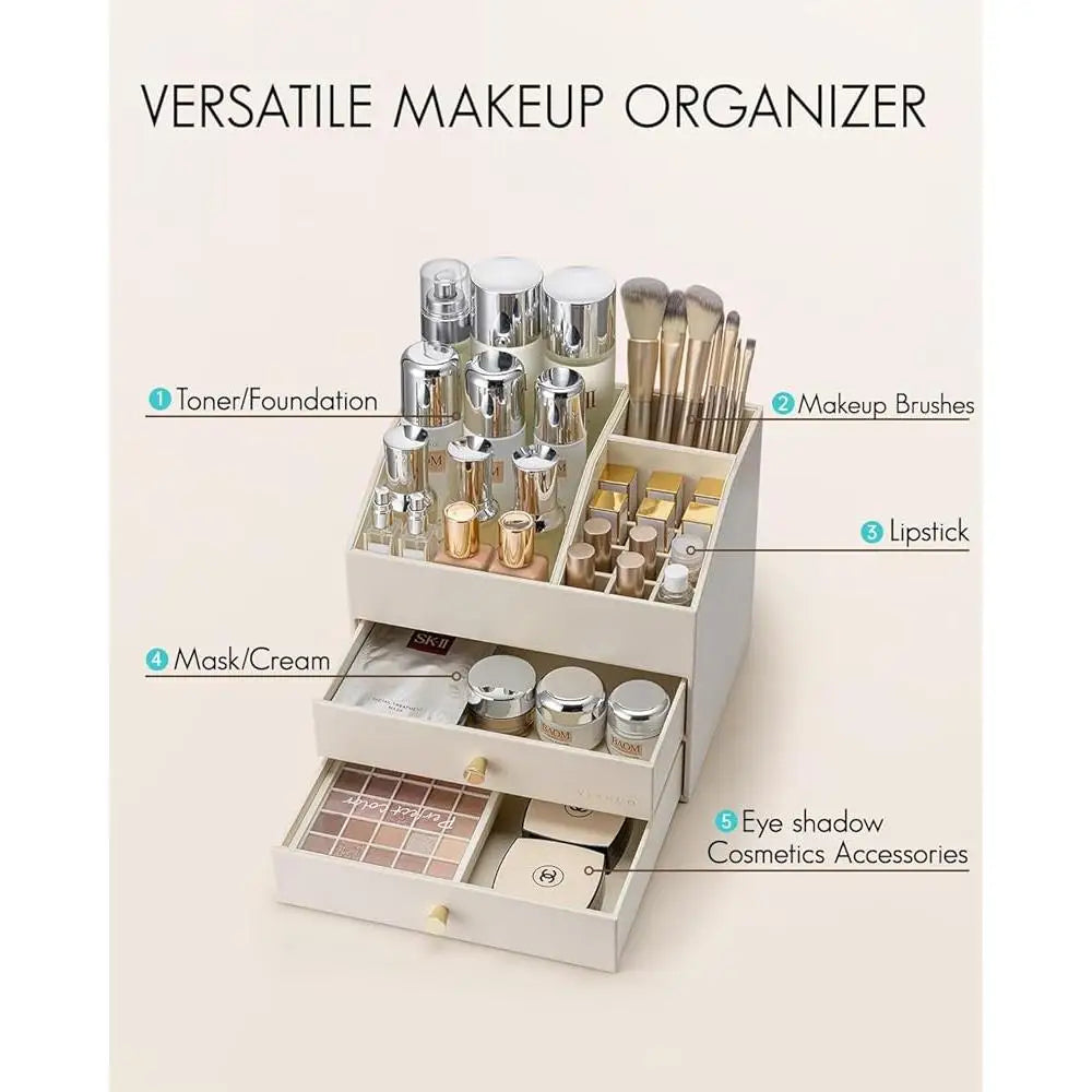 Capacity PU Leather Makeup Organizer With Lipstick Holder