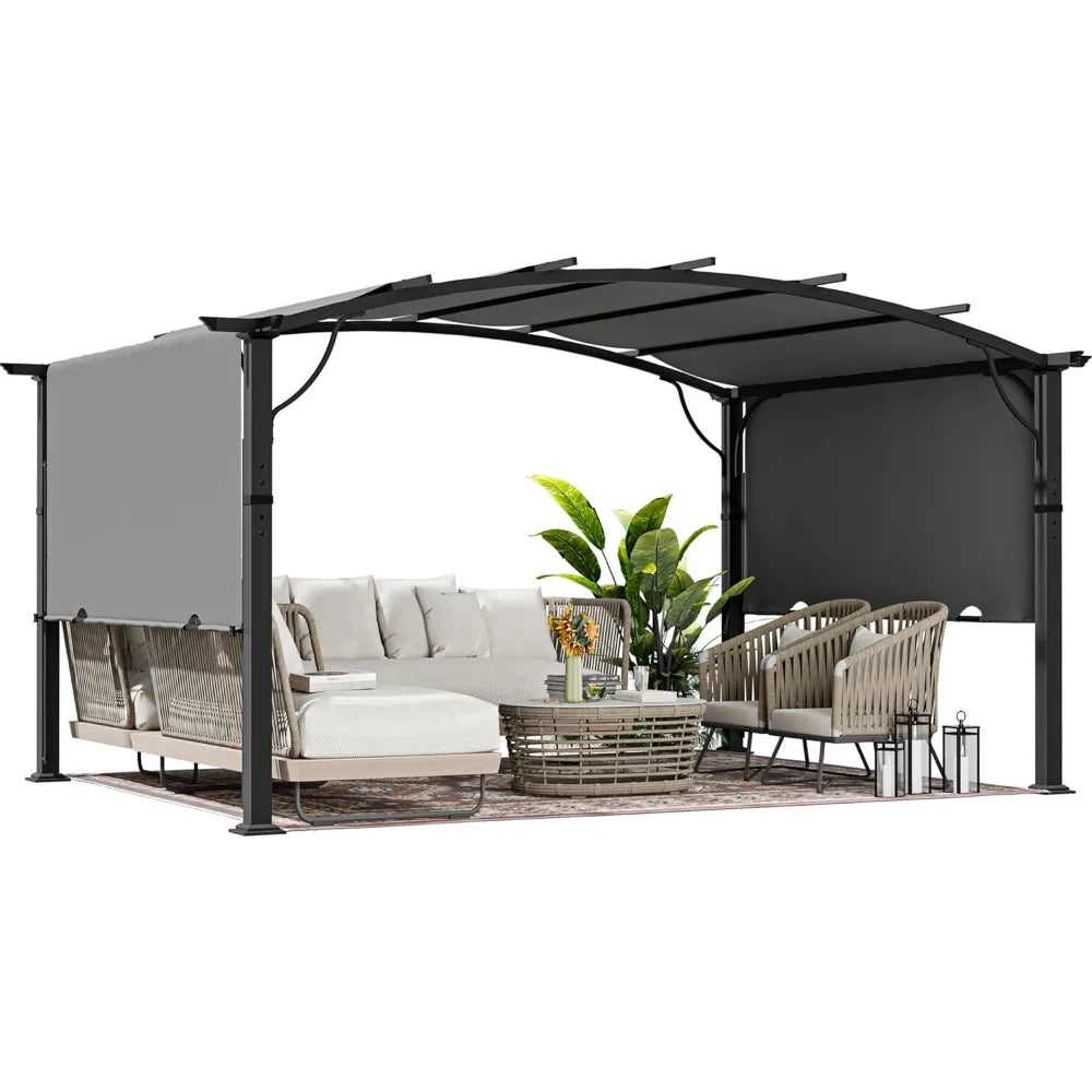 Outdoor Retractable Aluminum Pergola With Canopy Arched Roof