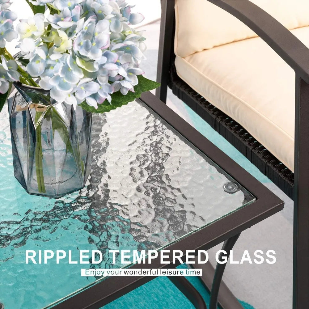 Vongrasig 3 Piece Outdoor Rocking Bistro Set Glass Table