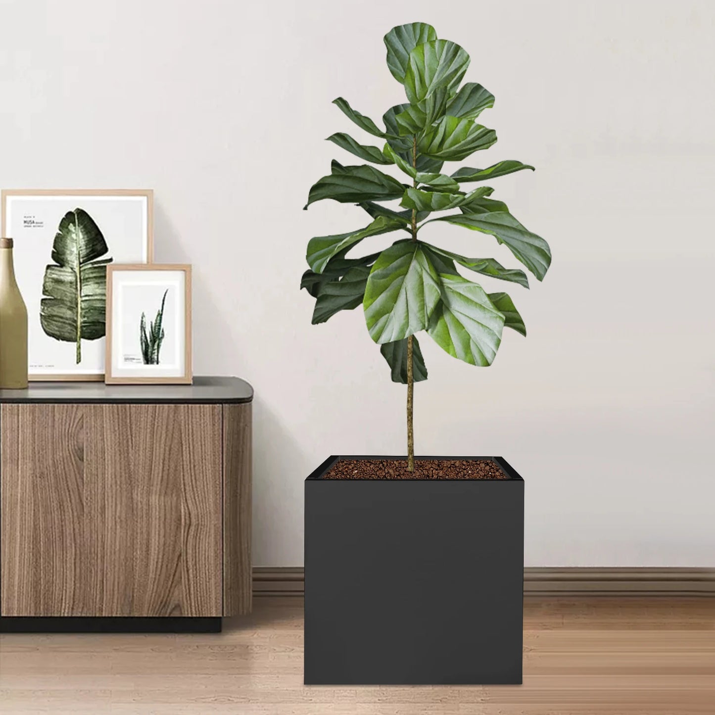 20 Inch Square Garden Metal Planter Box White Black Cube