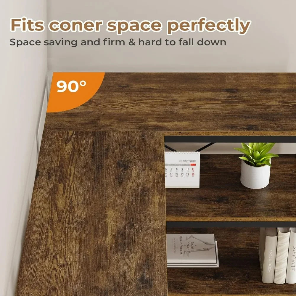 Corner Bookshelf 7 Tier Industrial Convertible Drawers