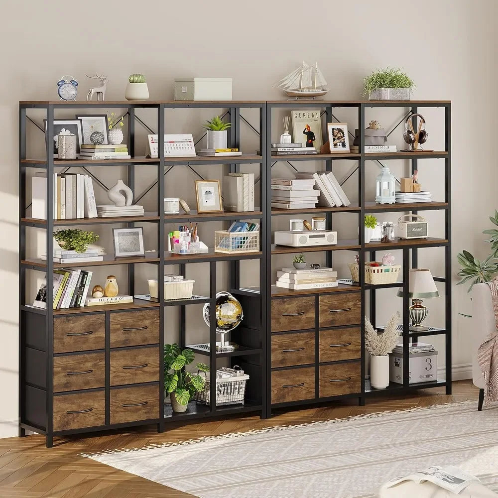 Corner Bookshelf 7 Tier Industrial Convertible Drawers