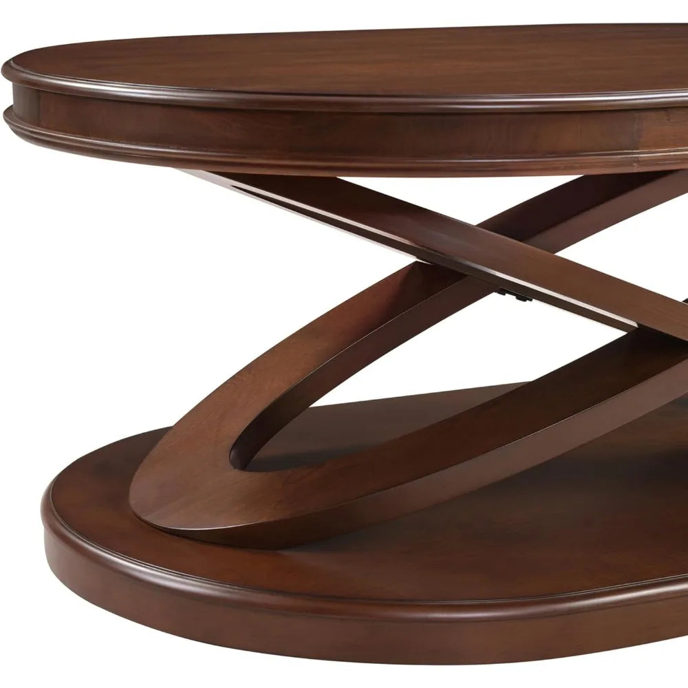 Vintage Walnut Oval Coffee Table 44 Inch Wood Center Table