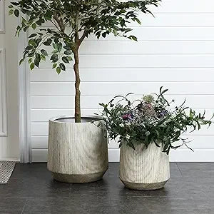 LuxenHome Round Planters 2 Indoor Plant Pots Drainage Hole
