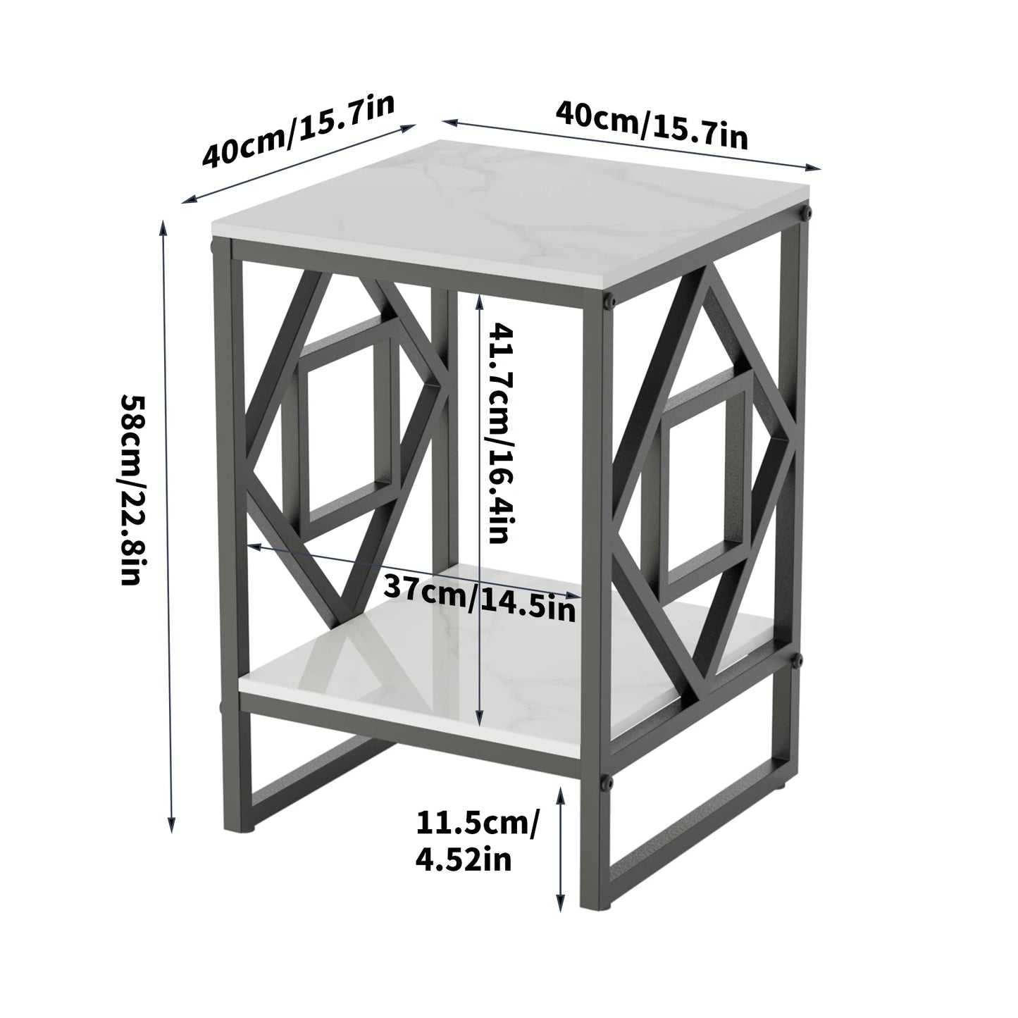 White Marble Top Side Table Sofa End Table With Black Frame