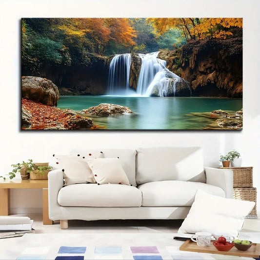 Pine Solid Wood Frame Forest Wall Mural Waterfall Landscape