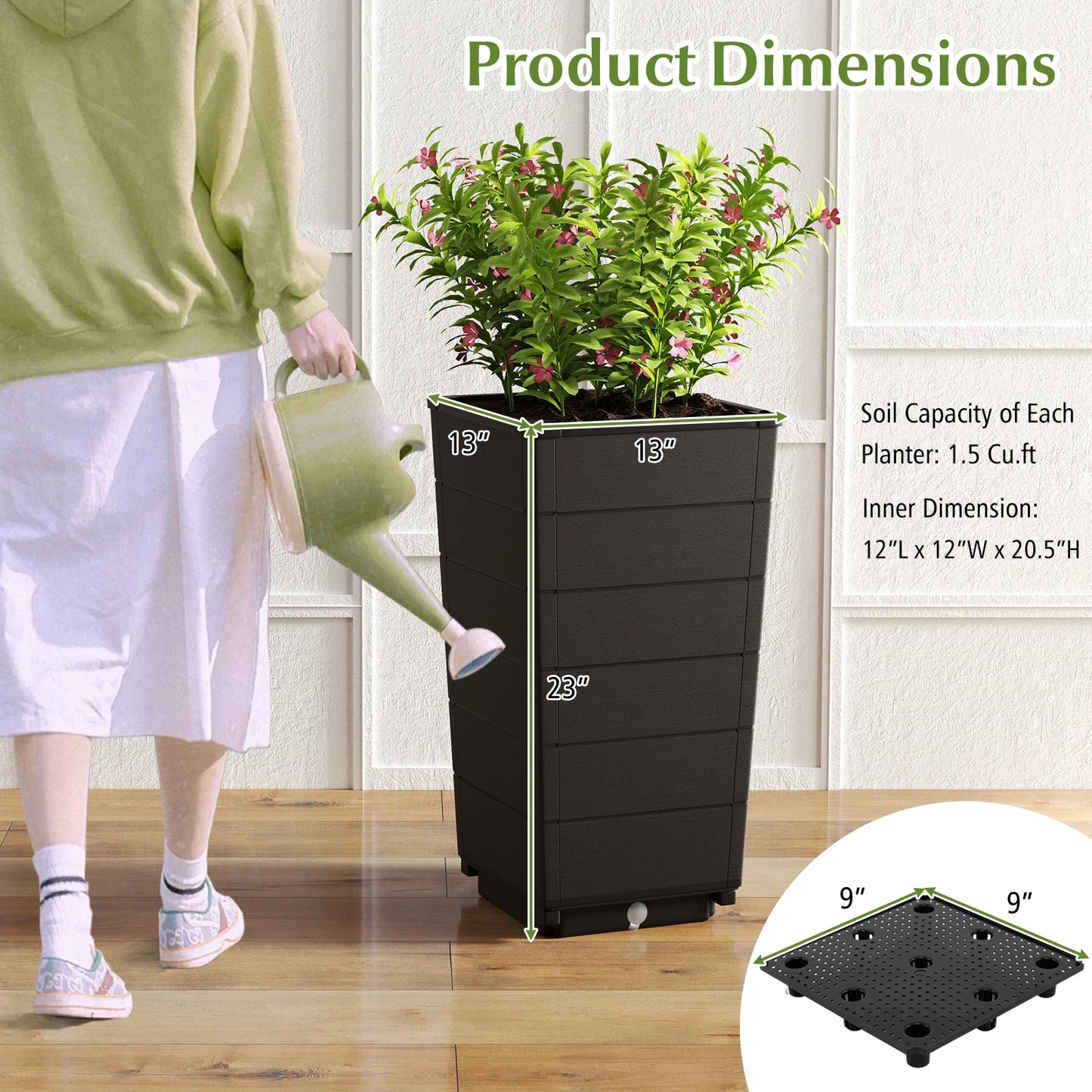 LIFEZEAL Planter Set of 2 Indoor Outdoor Self Watering