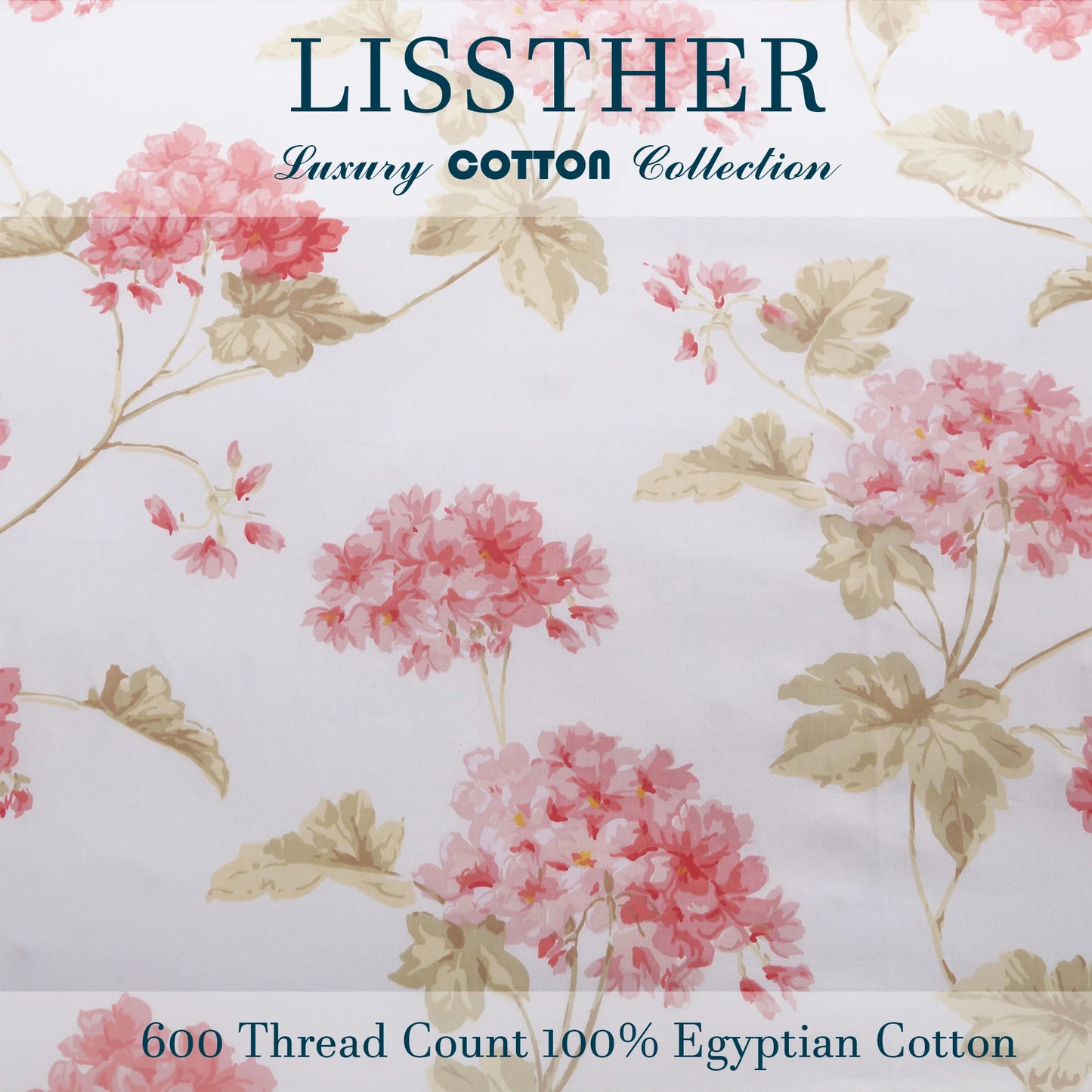 600TC Egyptian Cotton Duvet Cover Set Soft Floral Design