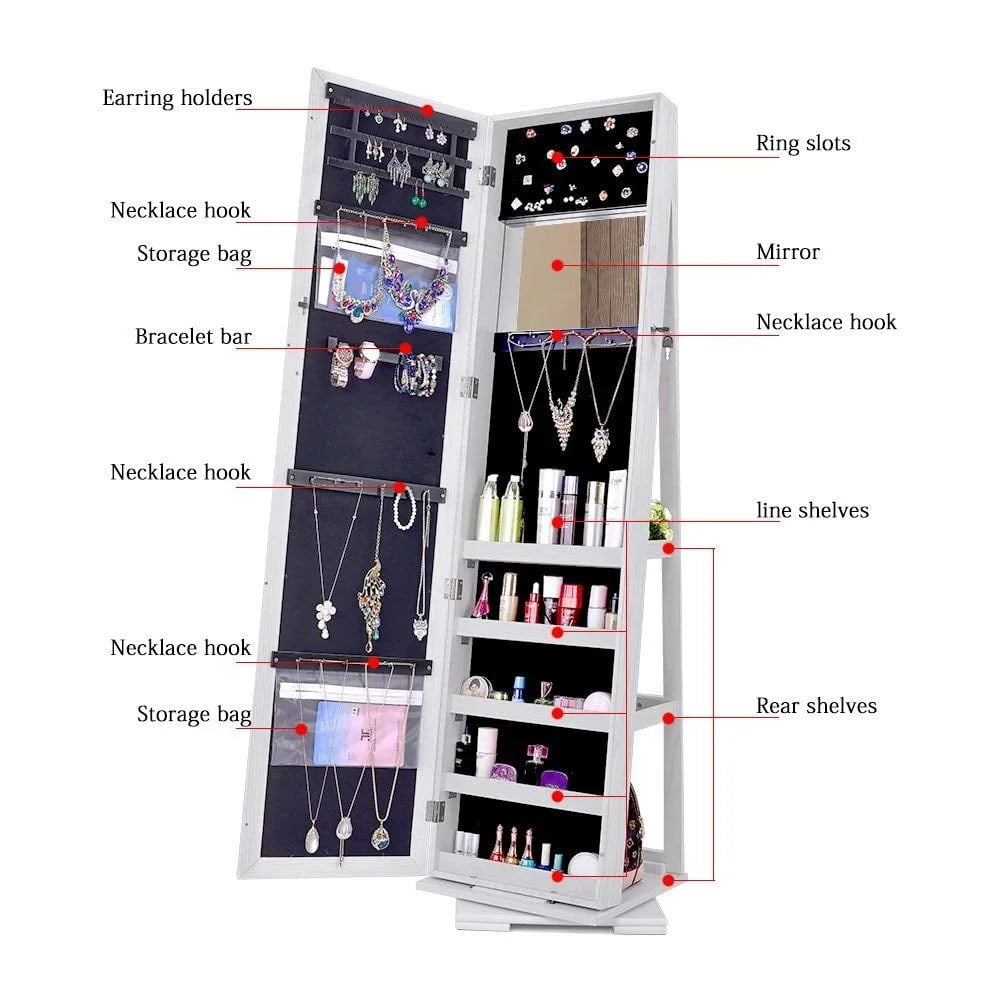 Degree Rotatable Jewelry Armoire With Full Length Mirror
