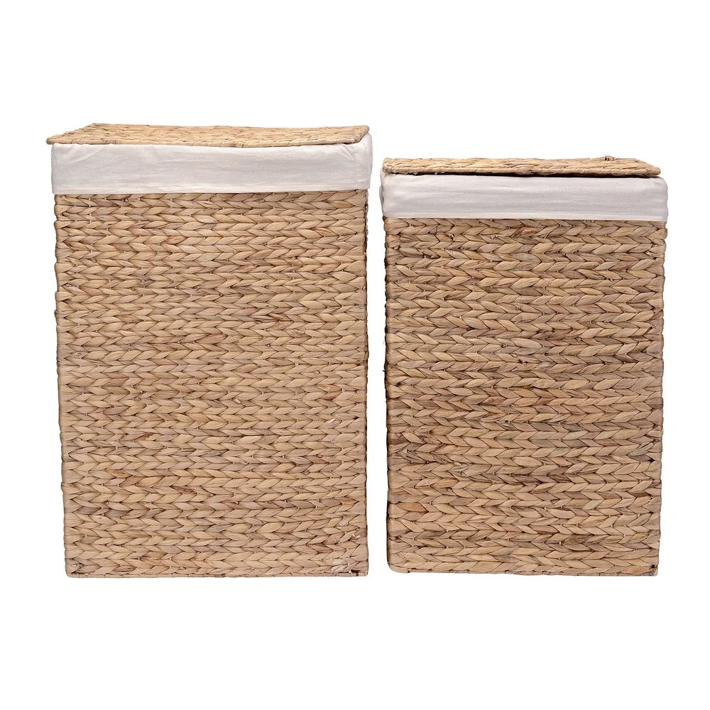 Set Of 2 Handmade Water Hyacinth Laundry Hampers With Lids