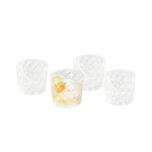 Diamond Cut Old Fashioned Glass 4Pk Set 8oz Dishwasher Safe