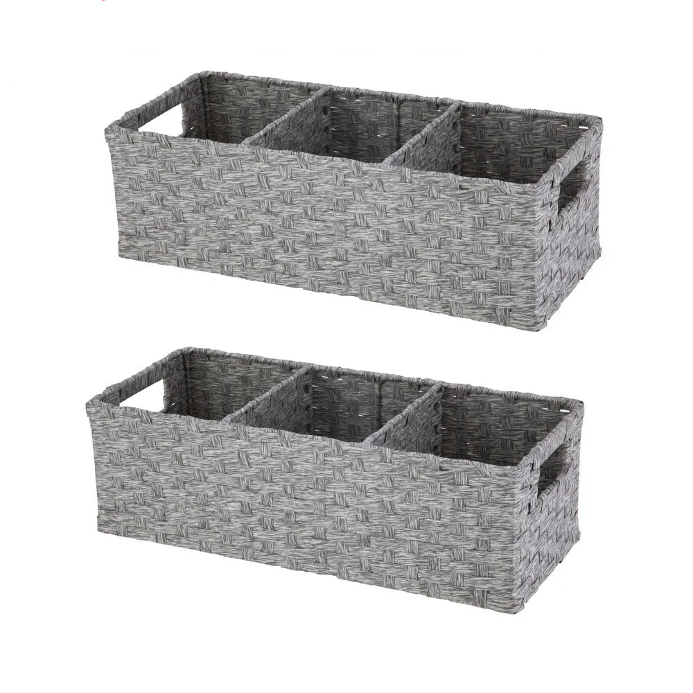 Three Compartment Paper Rope Storage Baskets Set Of Two