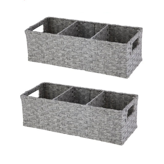Three Compartment Paper Rope Storage Baskets Set Of Two