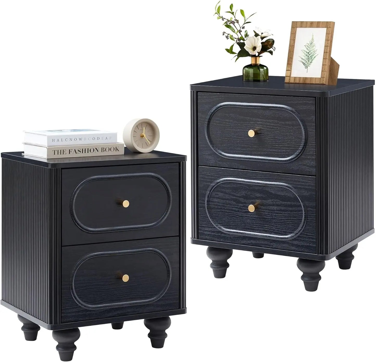 2 Drawer Fluted Nightstand Set Of 2 Mid Century Modern