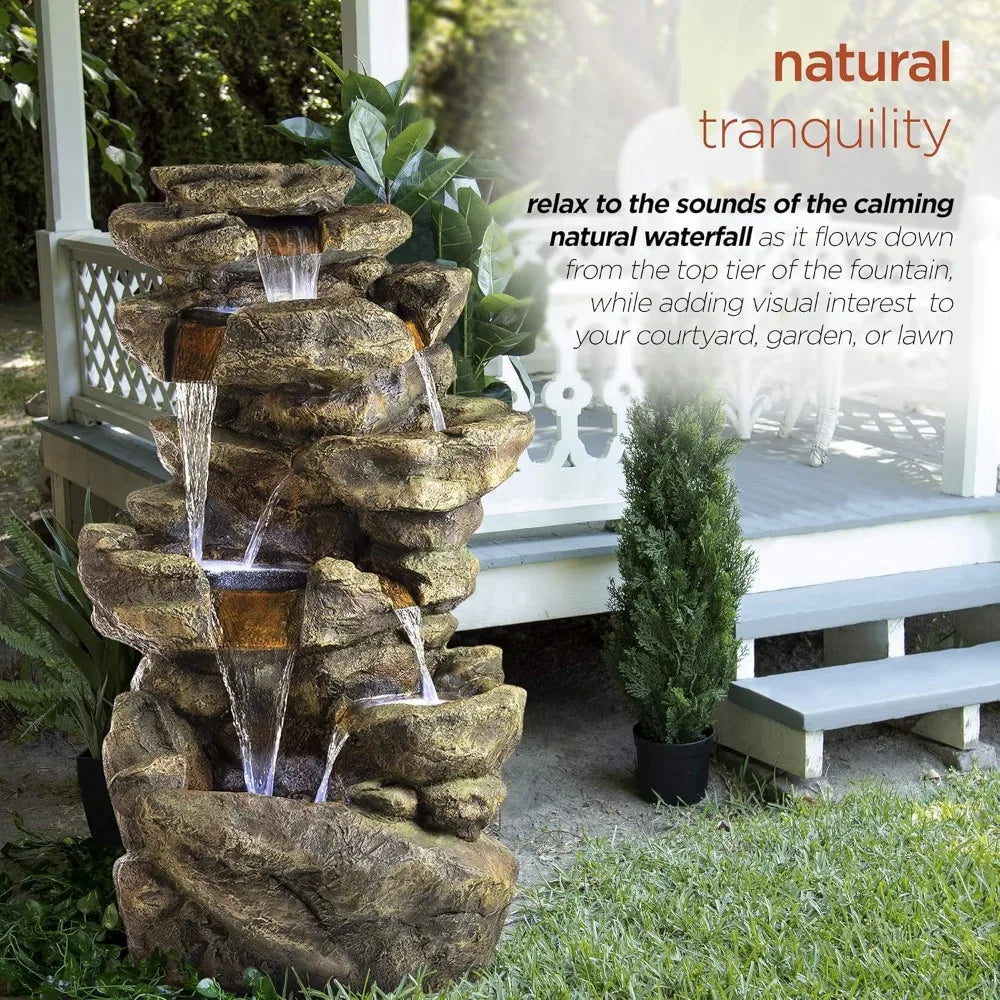51 Inch Outdoor Fountain with LED Lights for Stunning Garden Decor