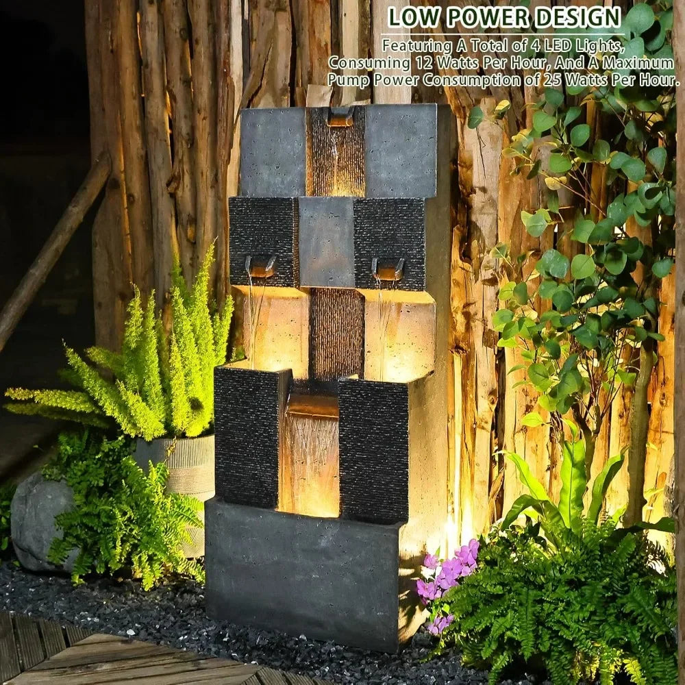 Garden Fountain 45.3 Inch 3 Story Modern Outdoor Waterfall
