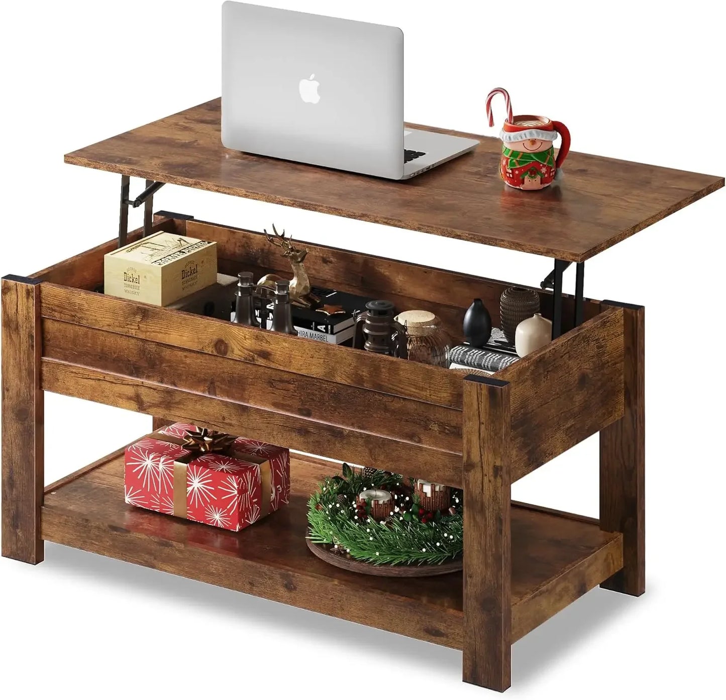 Coffee Table 47 Inch Lift Top Hidden Storage Shelves