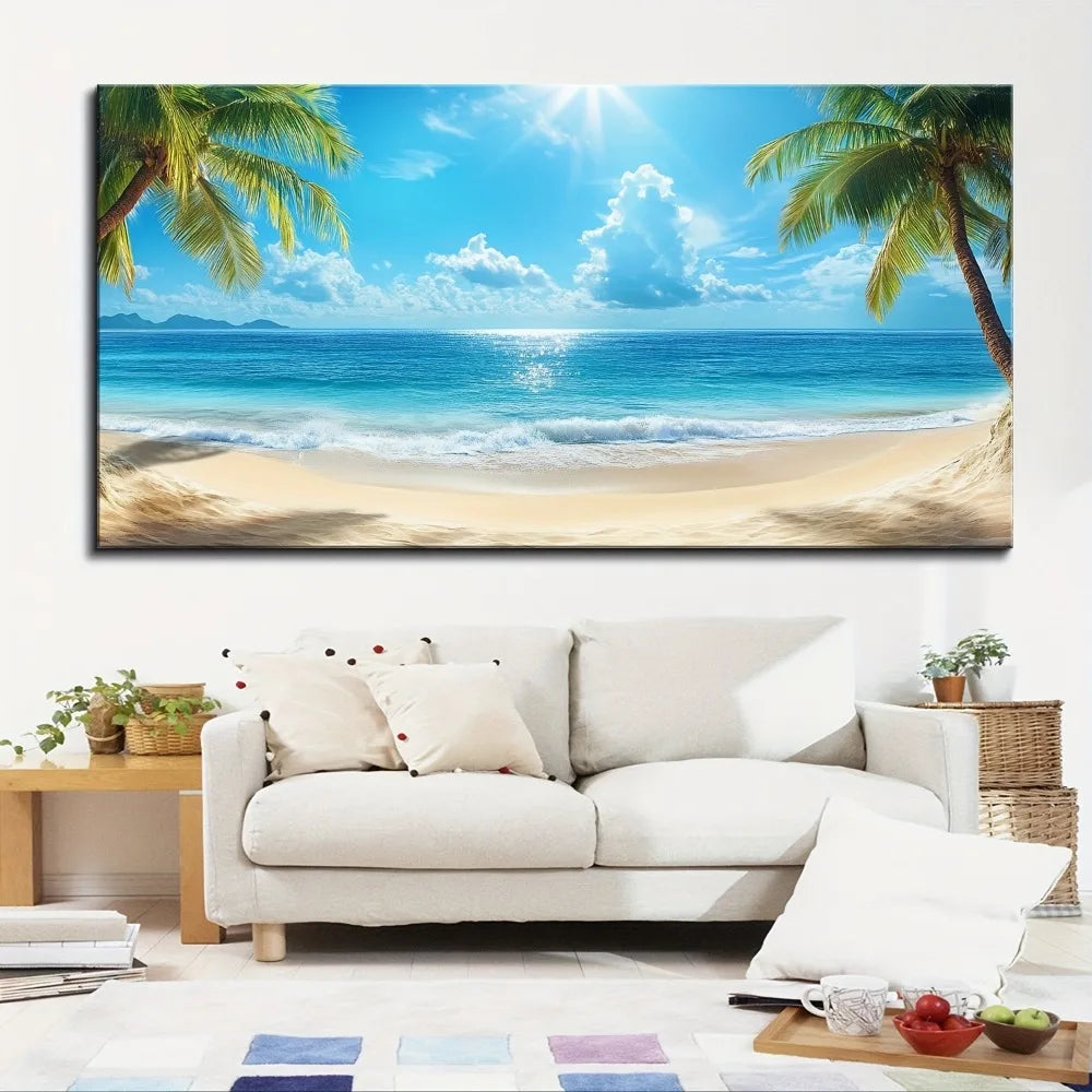 Paradise Beach Canvas Wall Art in Pine Solid Wood Frame