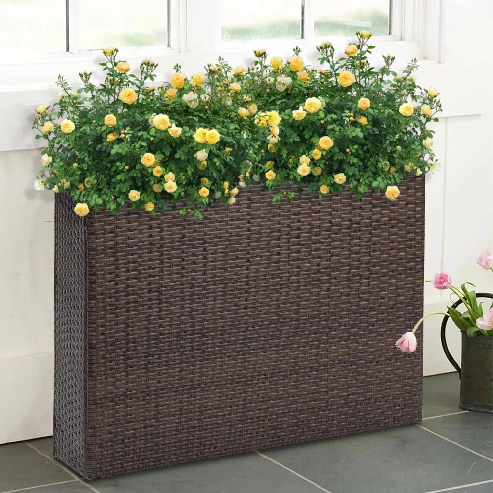 Tall Rectangular Planter With Removable Liner PE Rattan