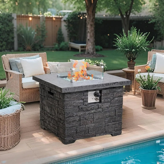 4 Piece Propane Fire Pit Table Set Glass Wind Guard 32 Inch